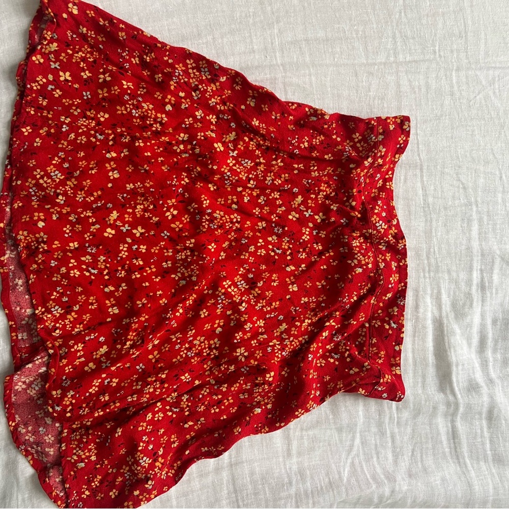 Reformation Red Floral Mini Skirt with Yellow Accent